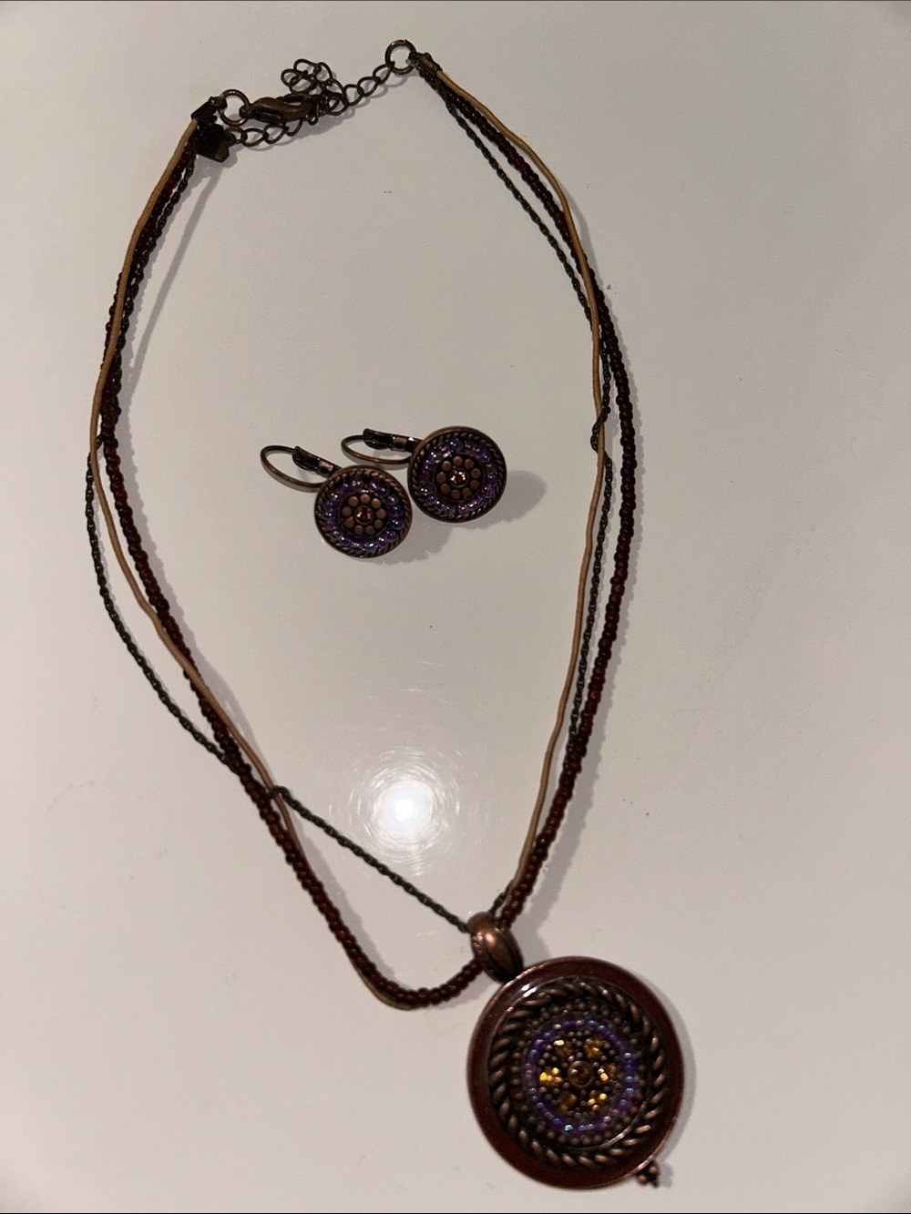✳️Cookie Lee Purple & Brown Layered Necklace with Matching Earrings✳️